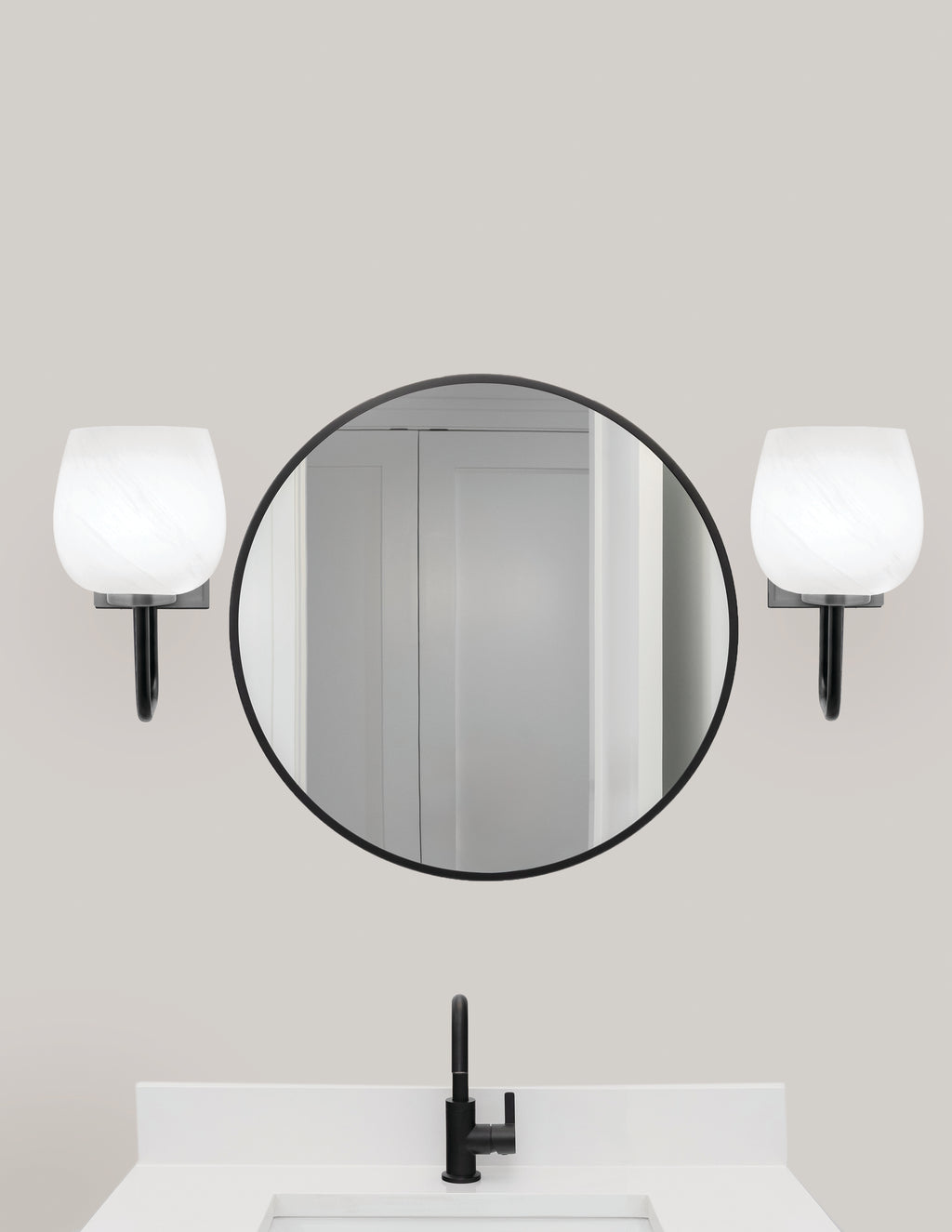 Sandia One Light Wall Sconce in Matte Black & Graphite with White Marble Shade