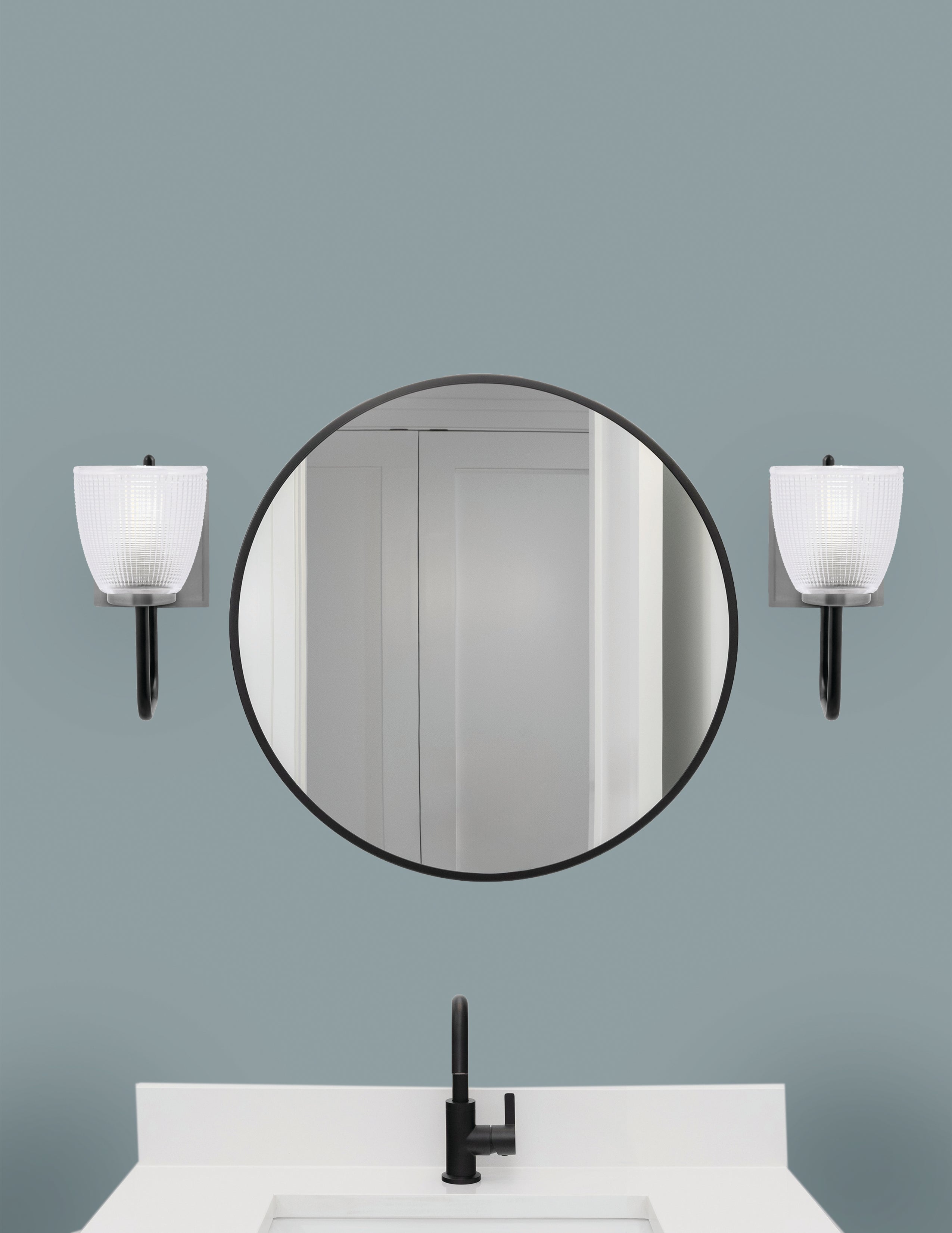 Sandia One Light Wall Sconce in Matte Black & Graphite with Clear Ribbed Shade