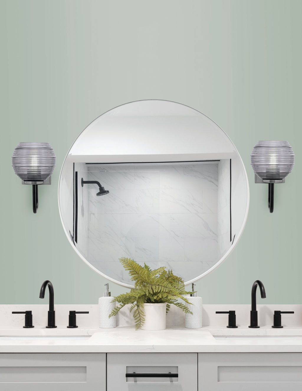 Sandia One Light Wall Sconce in Matte Black & Graphite with Smoke Ribbed Shade