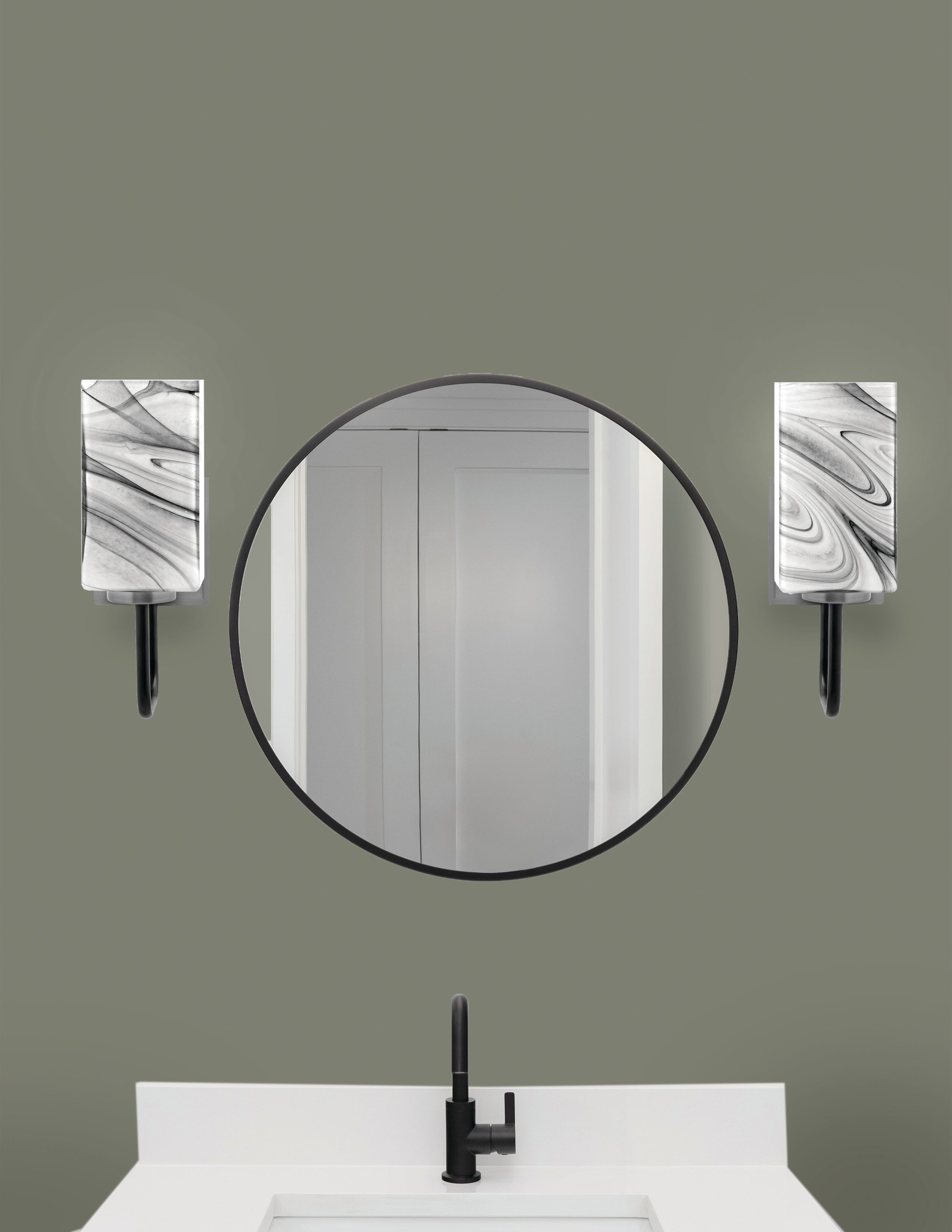 Sandia One Light Wall Sconce in Matte Black & Graphite with Onyx Swirl Shade