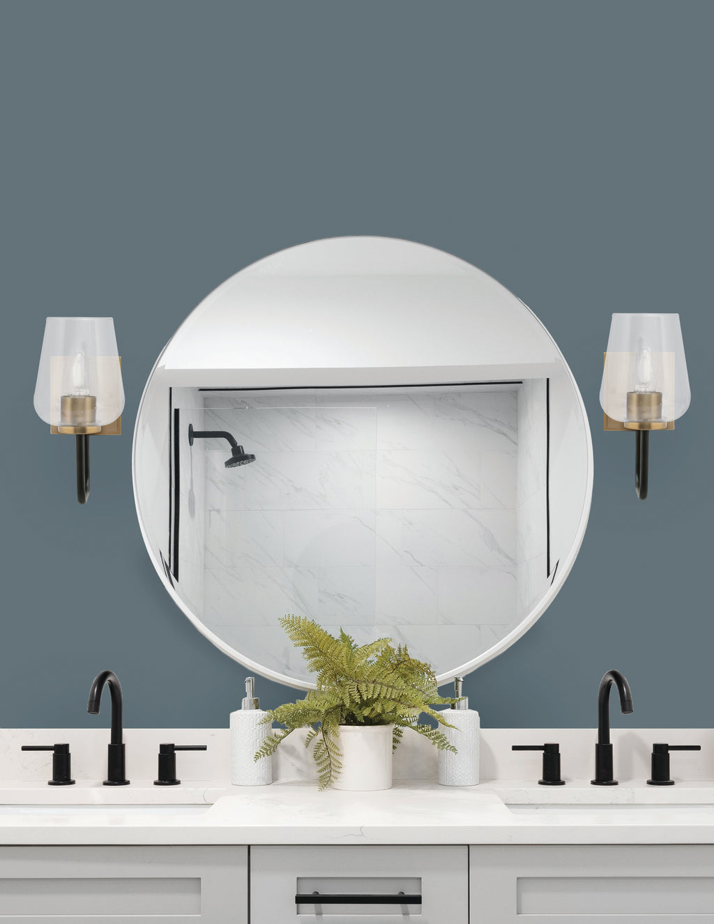 Sandia One Light Wall Sconce in Matte Black & New Age Brass with Clear Bubble Shade