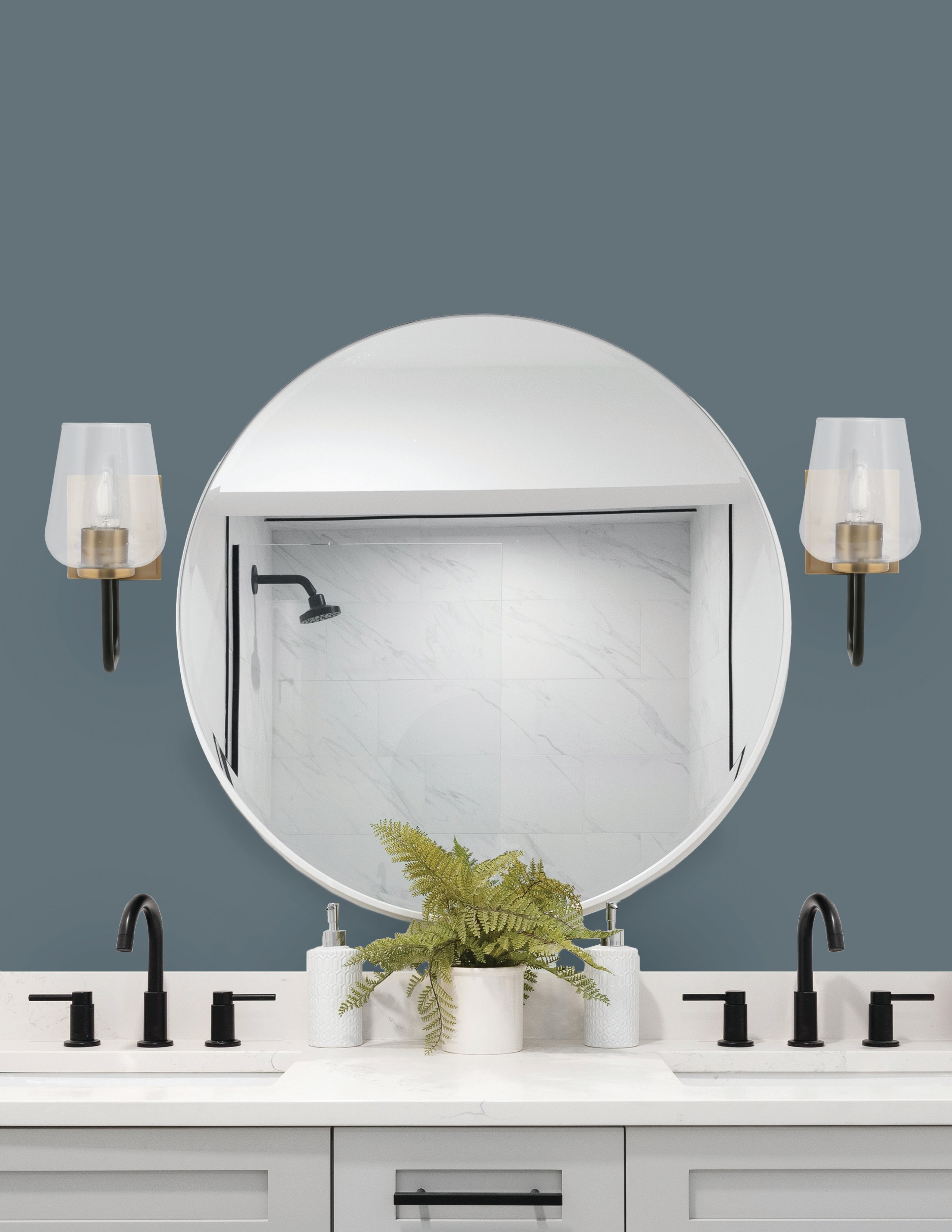 Sandia One Light Wall Sconce in Matte Black & New Age Brass with Clear Bubble Shade
