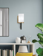 Sandia One Light Wall Sconce in Matte Black & New Age Brass with White Marble Shade