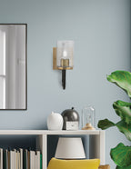 Sandia One Light Wall Sconce in Matte Black & New Age Brass with Smoke Bubble Shade