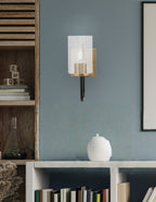 Sandia One Light Wall Sconce in Matte Black & New Age Brass with Clear Bubble Shade