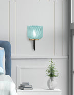 Sandia One Light Wall Sconce in Matte Black & New Age Brass with Turquoise Textured Shade
