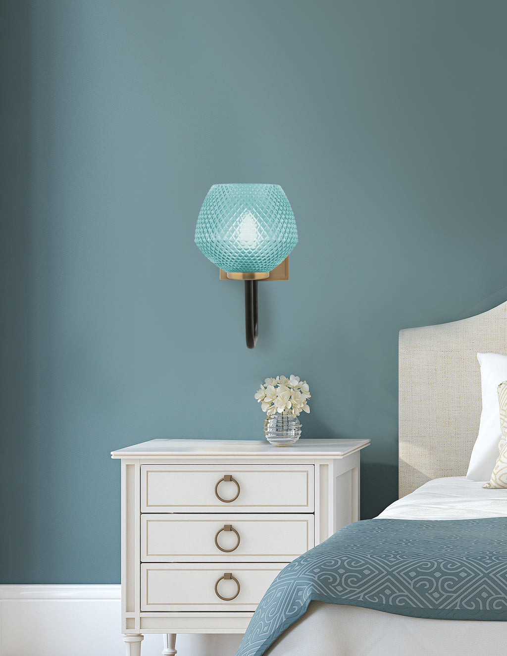 Sandia One Light Wall Sconce in Matte Black & New Age Brass with Turquoise Textured Shade