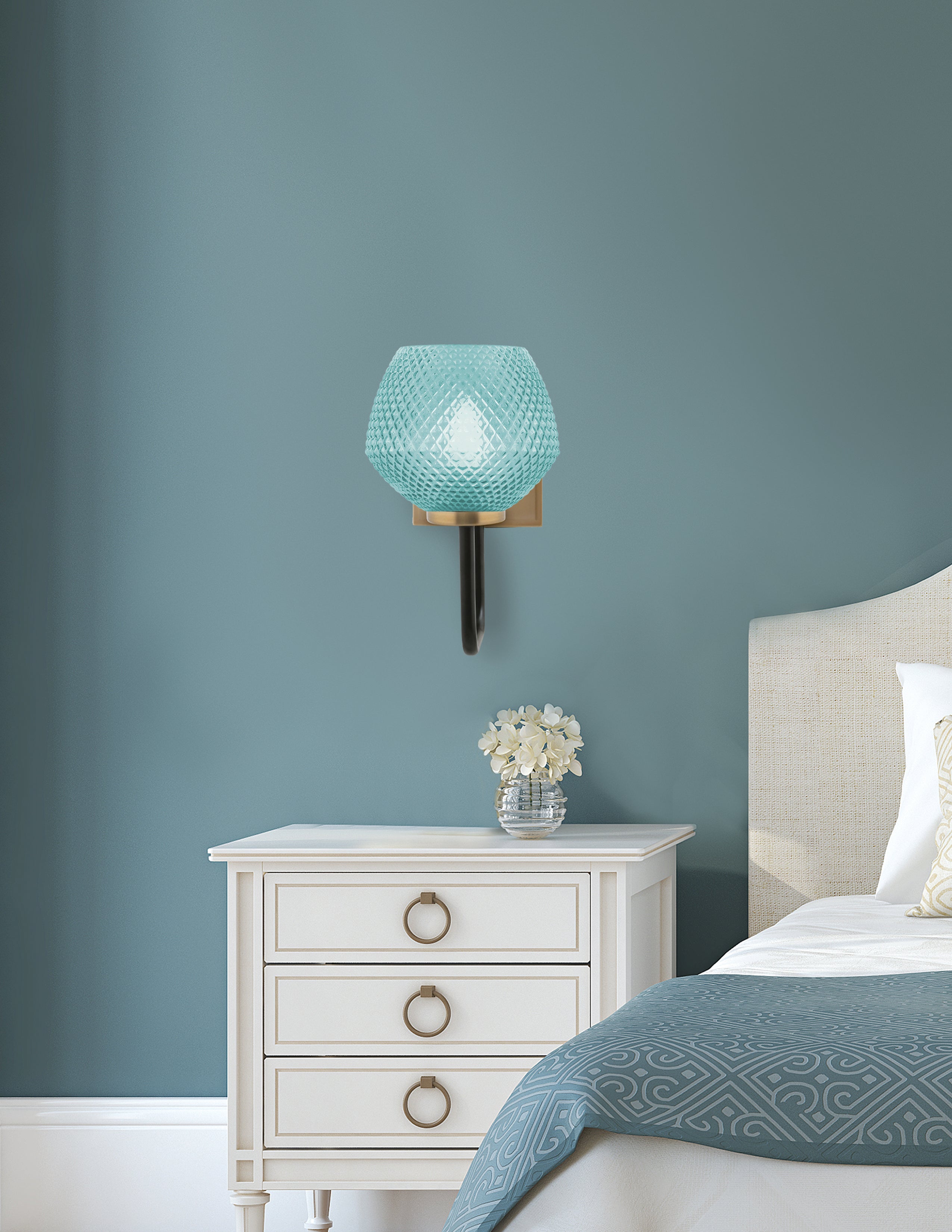 Sandia One Light Wall Sconce in Matte Black & New Age Brass with Turquoise Textured Shade