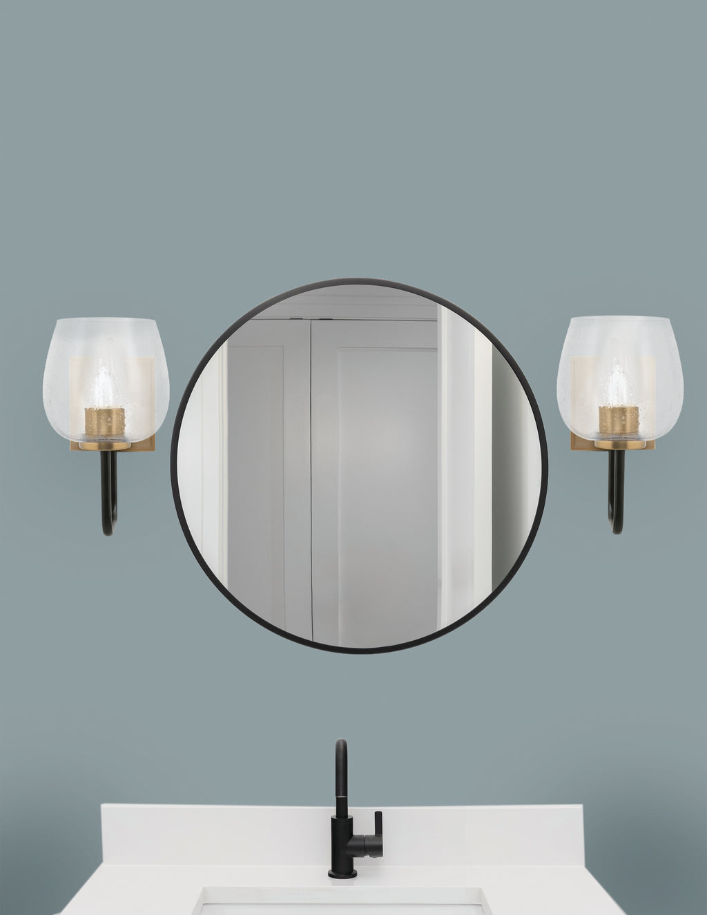 Sandia One Light Wall Sconce in Matte Black & New Age Brass with Clear Bubble Shade