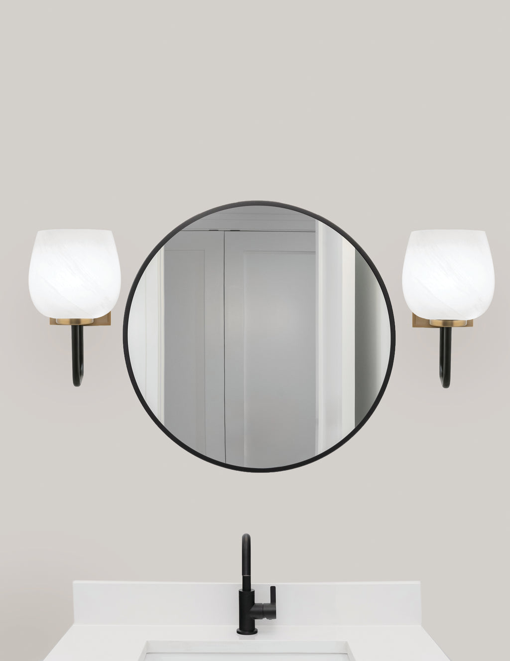 Sandia One Light Wall Sconce in Matte Black & New Age Brass with White Marble Shade