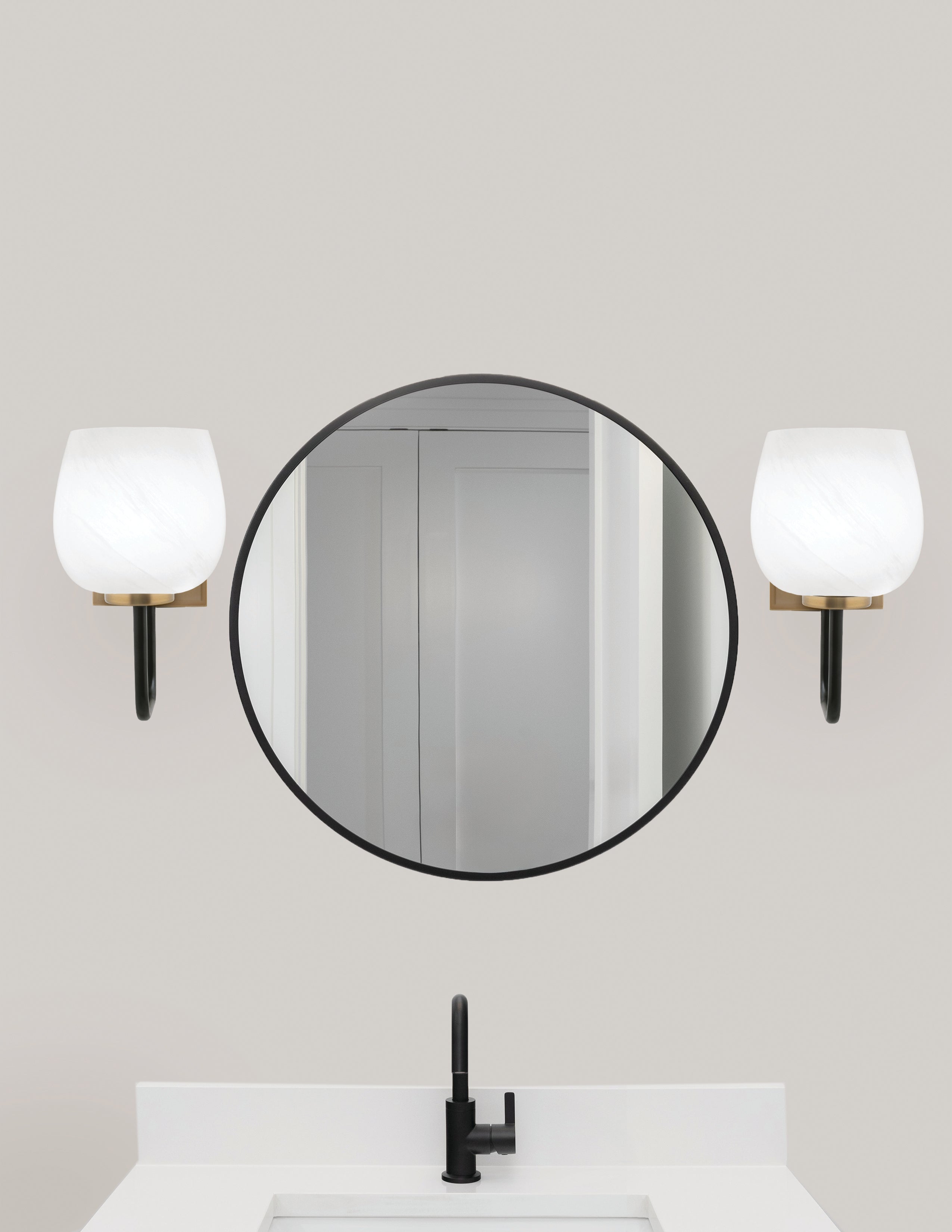 Sandia One Light Wall Sconce in Matte Black & New Age Brass with White Marble Shade