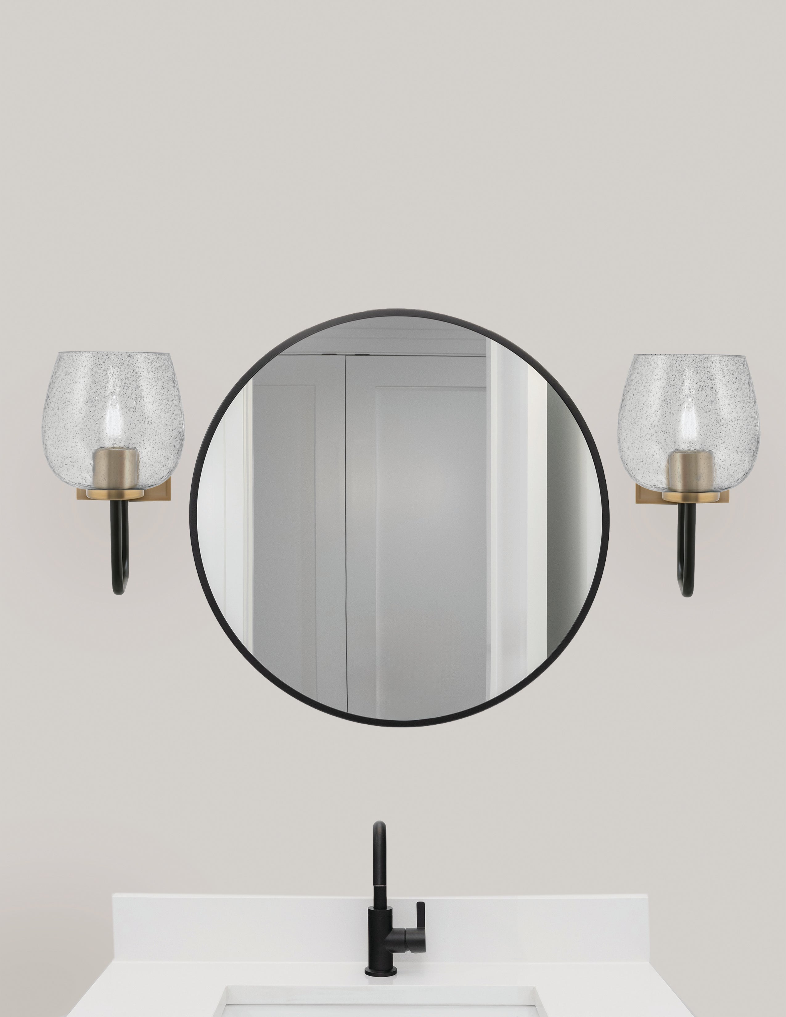 Sandia One Light Wall Sconce in Matte Black & New Age Brass with Smoke Bubble Shade