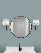 Sandia One Light Wall Sconce in Matte Black & New Age Brass with Onyx Swirl Shade