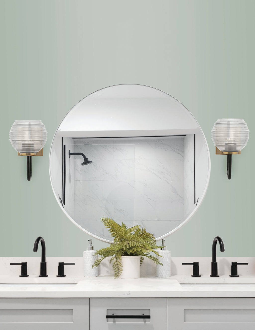 Sandia One Light Wall Sconce in Matte Black & New Age Brass with Clear Ribbed Shade