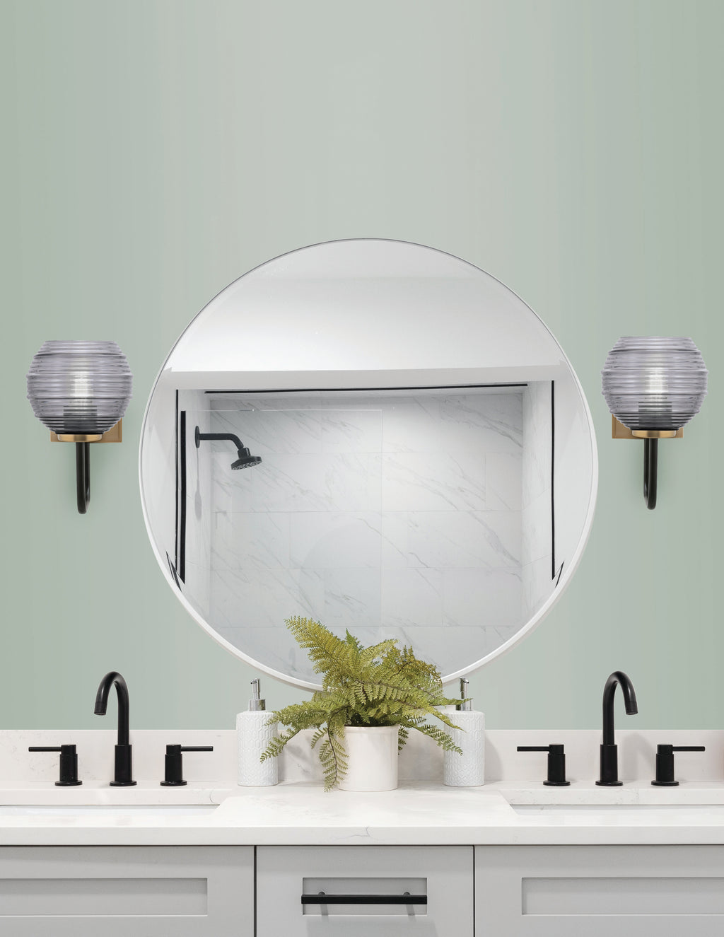 Sandia One Light Wall Sconce in Matte Black & New Age Brass with Smoke Ribbed Shade
