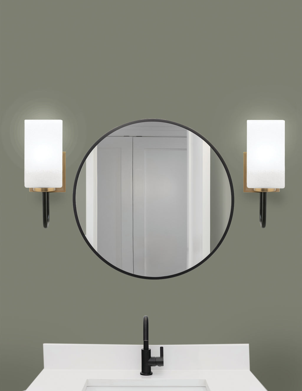 Sandia One Light Wall Sconce in Matte Black & New Age Brass with White Marble Shade