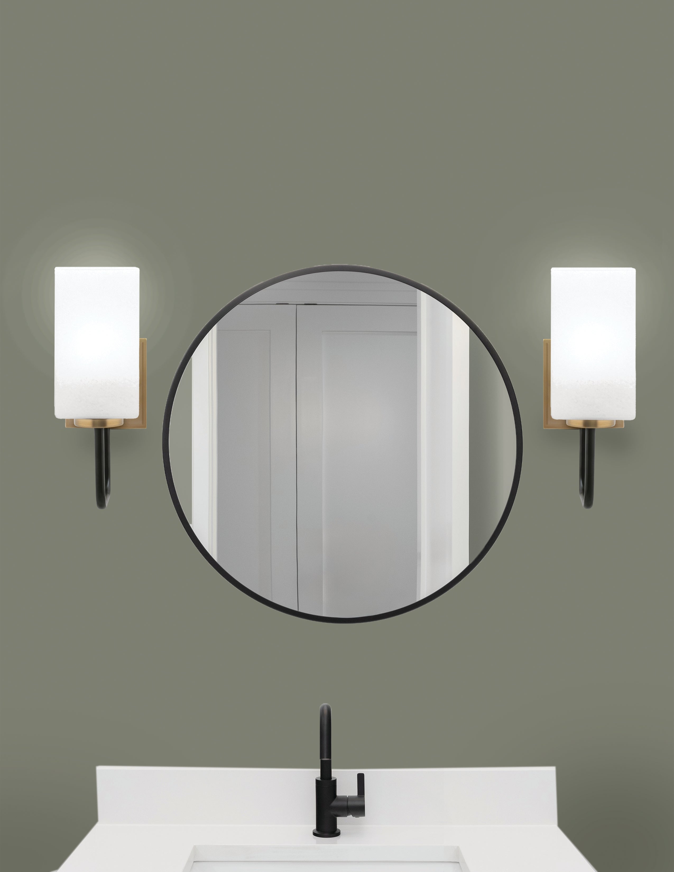 Sandia One Light Wall Sconce in Matte Black & New Age Brass with White Marble Shade