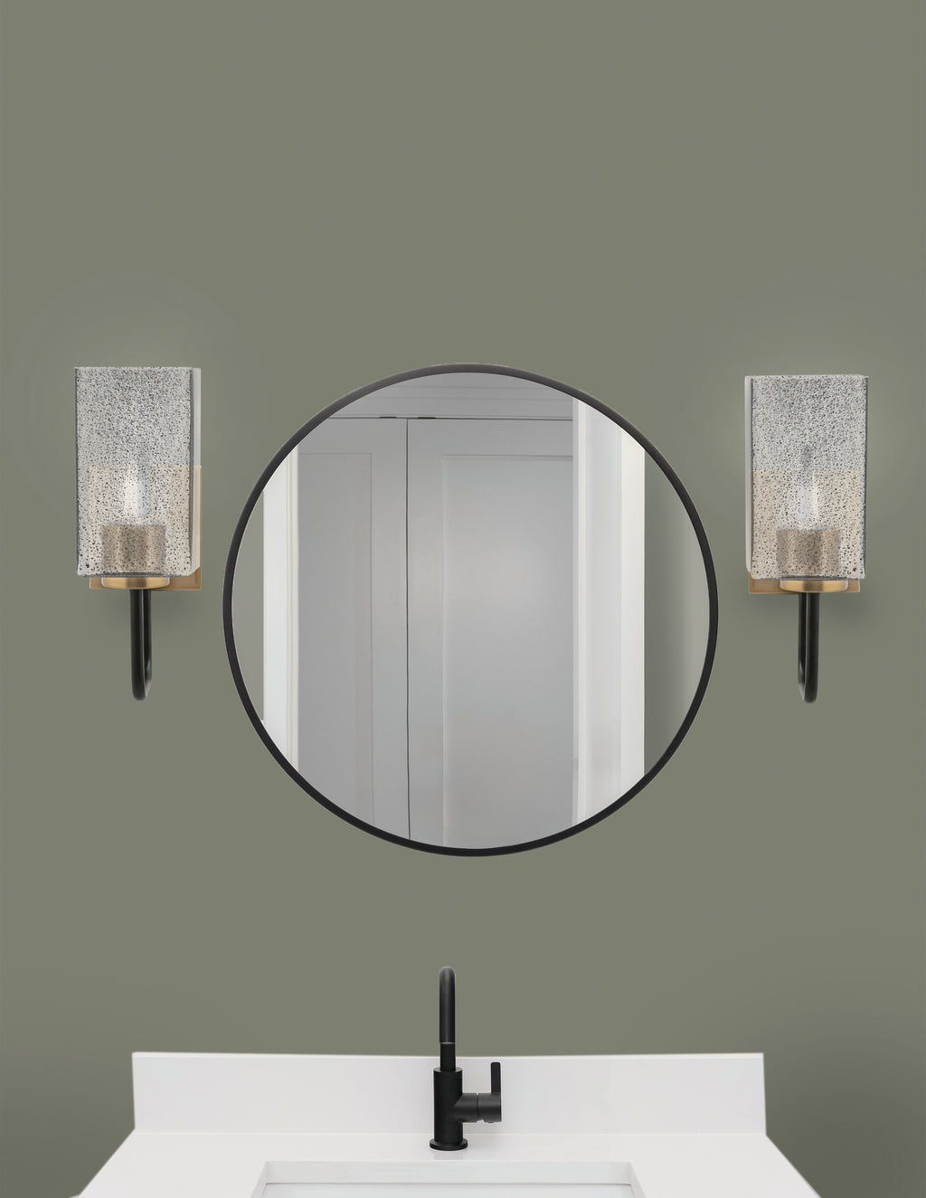 Sandia One Light Wall Sconce in Matte Black & New Age Brass with Smoke Bubble Shade
