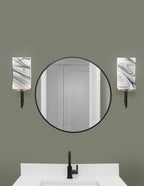 Sandia One Light Wall Sconce in Matte Black & New Age Brass with Onyx Swirl Shade