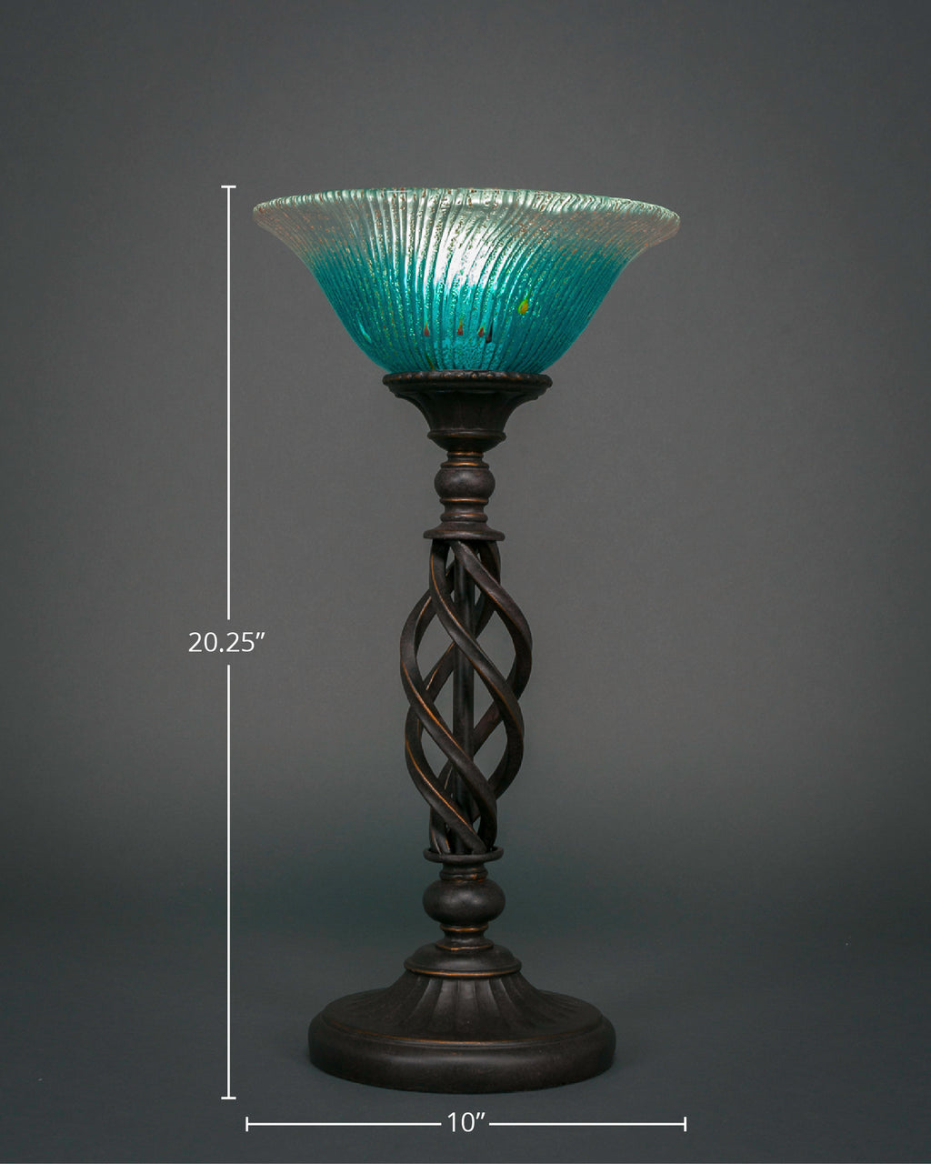 Eleganté One Light Table Lamp in Dark Granite with 10" Teal Crystal Shade