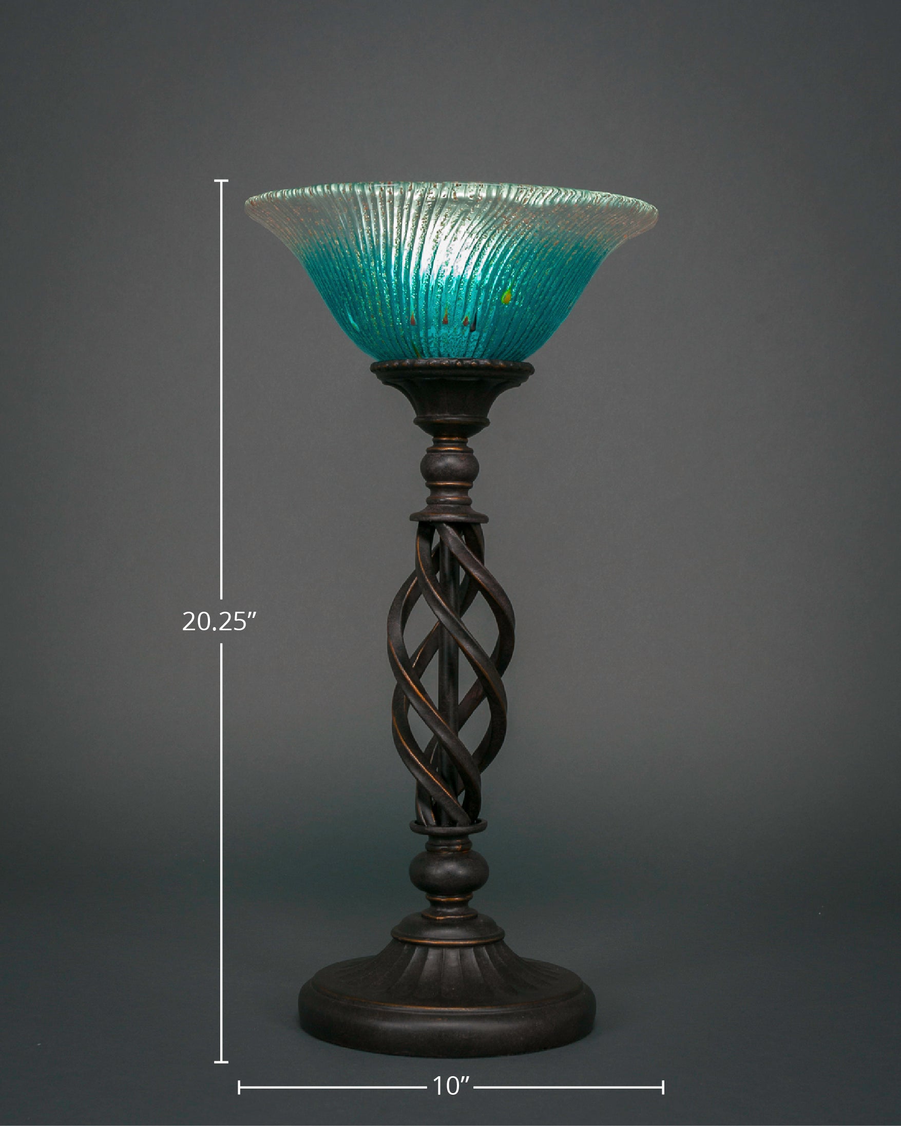 Eleganté One Light Table Lamp in Dark Granite with 10" Teal Crystal Shade
