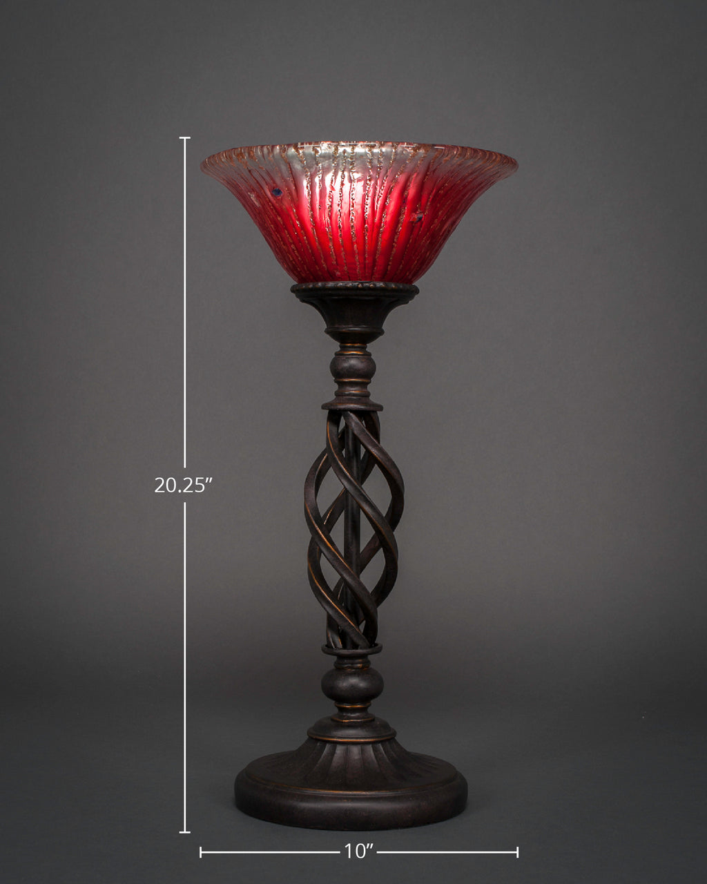 Eleganté One Light Table Lamp in Dark Granite with 10" Raspberry Crystal Shade