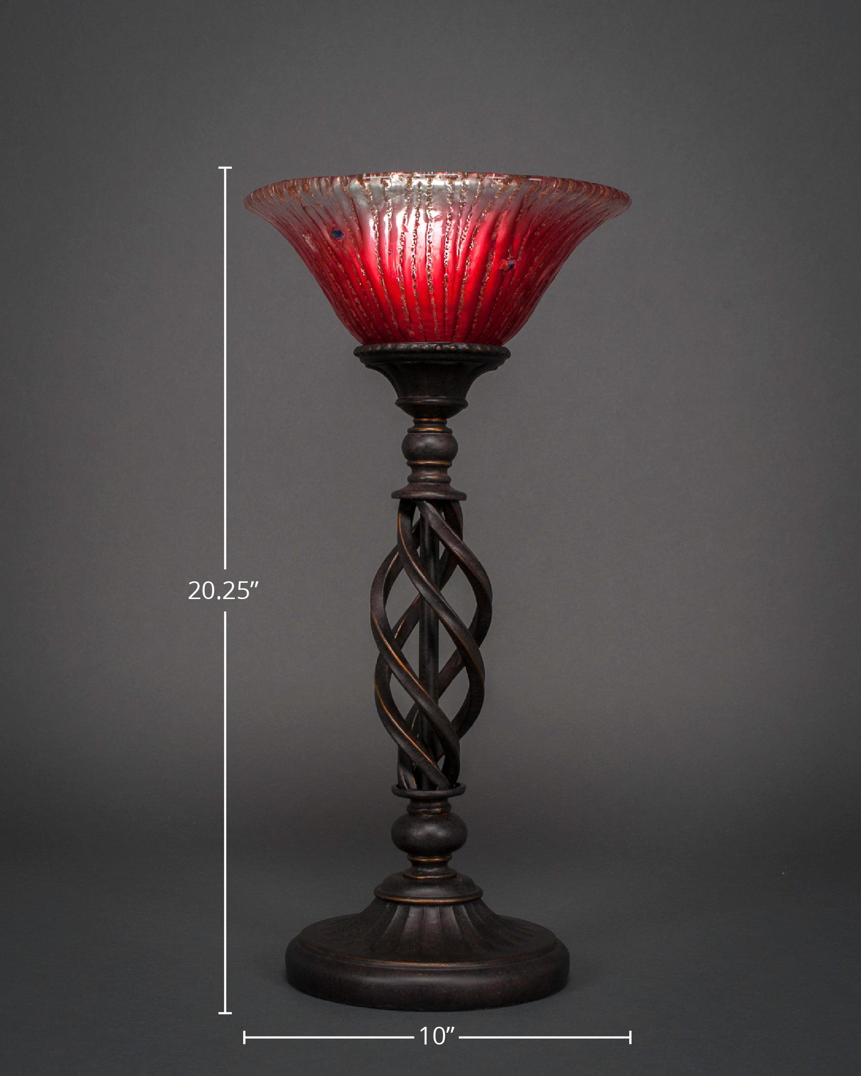 Eleganté One Light Table Lamp in Dark Granite with 10" Raspberry Crystal Shade