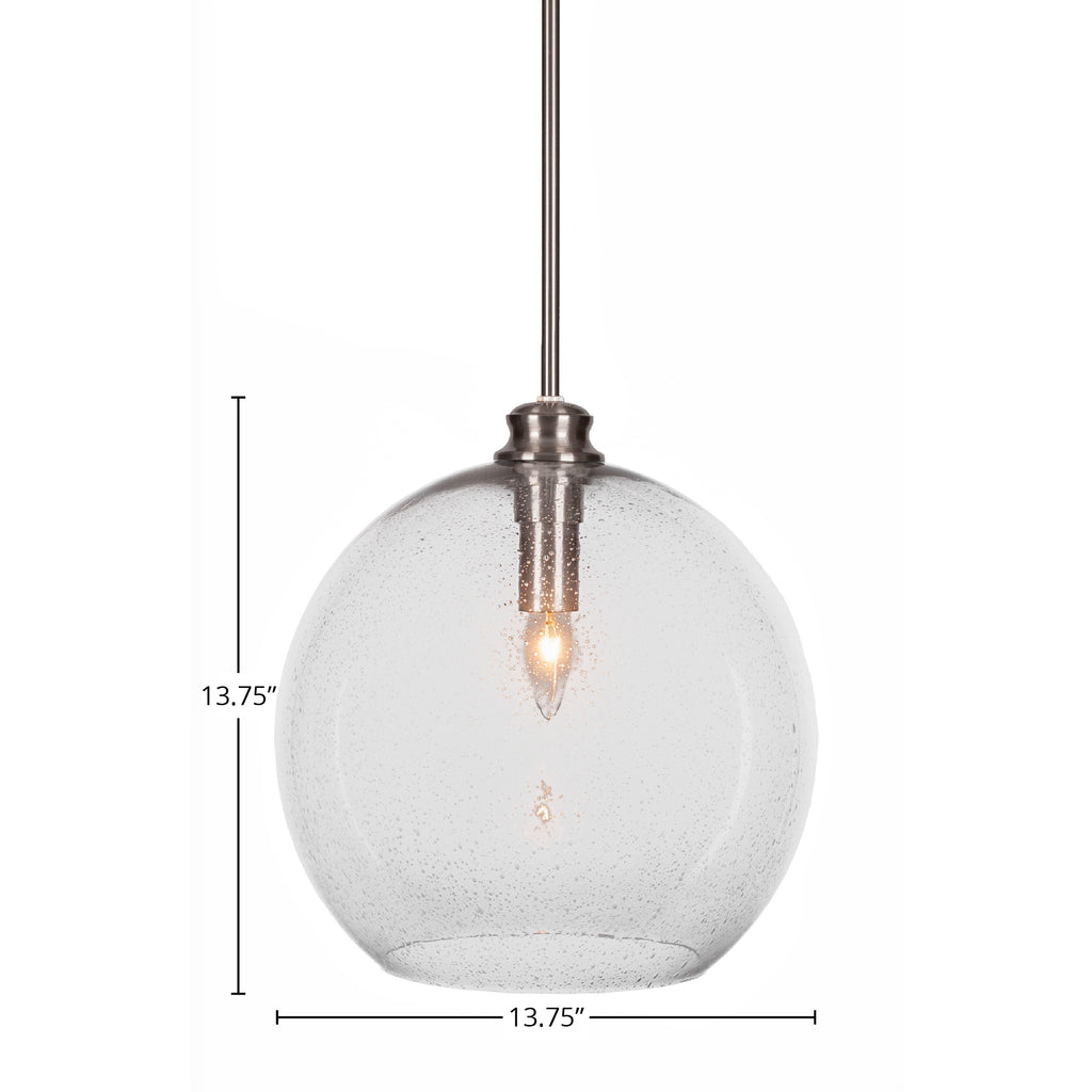 Kimbro One Light Pendant in Brushed Nickel with 13.75" Clear Bubble Shade