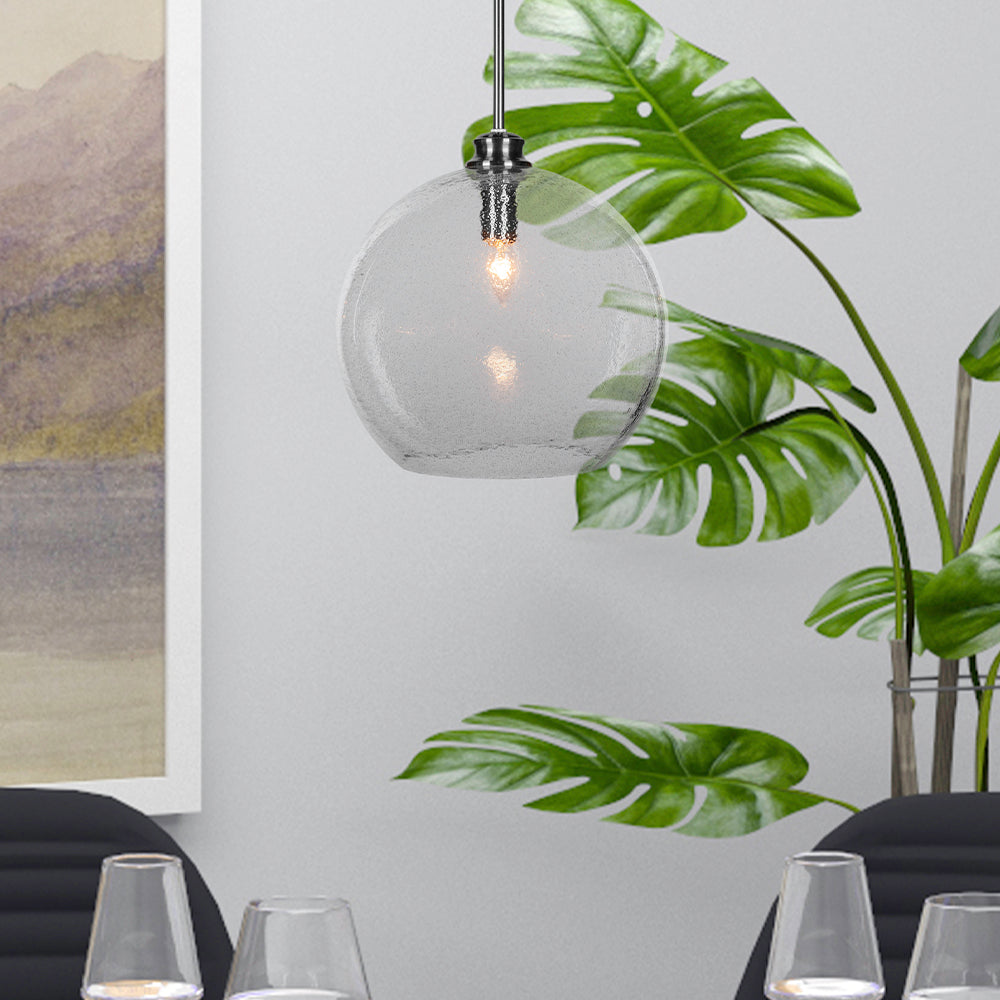 Kimbro One Light Pendant in Brushed Nickel with 13.75" Smoke Bubble Shade