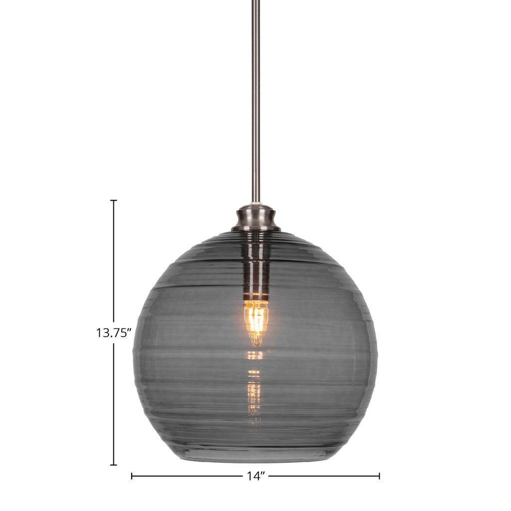 Malena One Light Pendant in Brushed Nickel with 14" Smoke Ribbed Shade