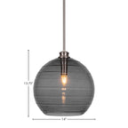 Malena One Light Pendant in Brushed Nickel with 14" Smoke Ribbed Shade