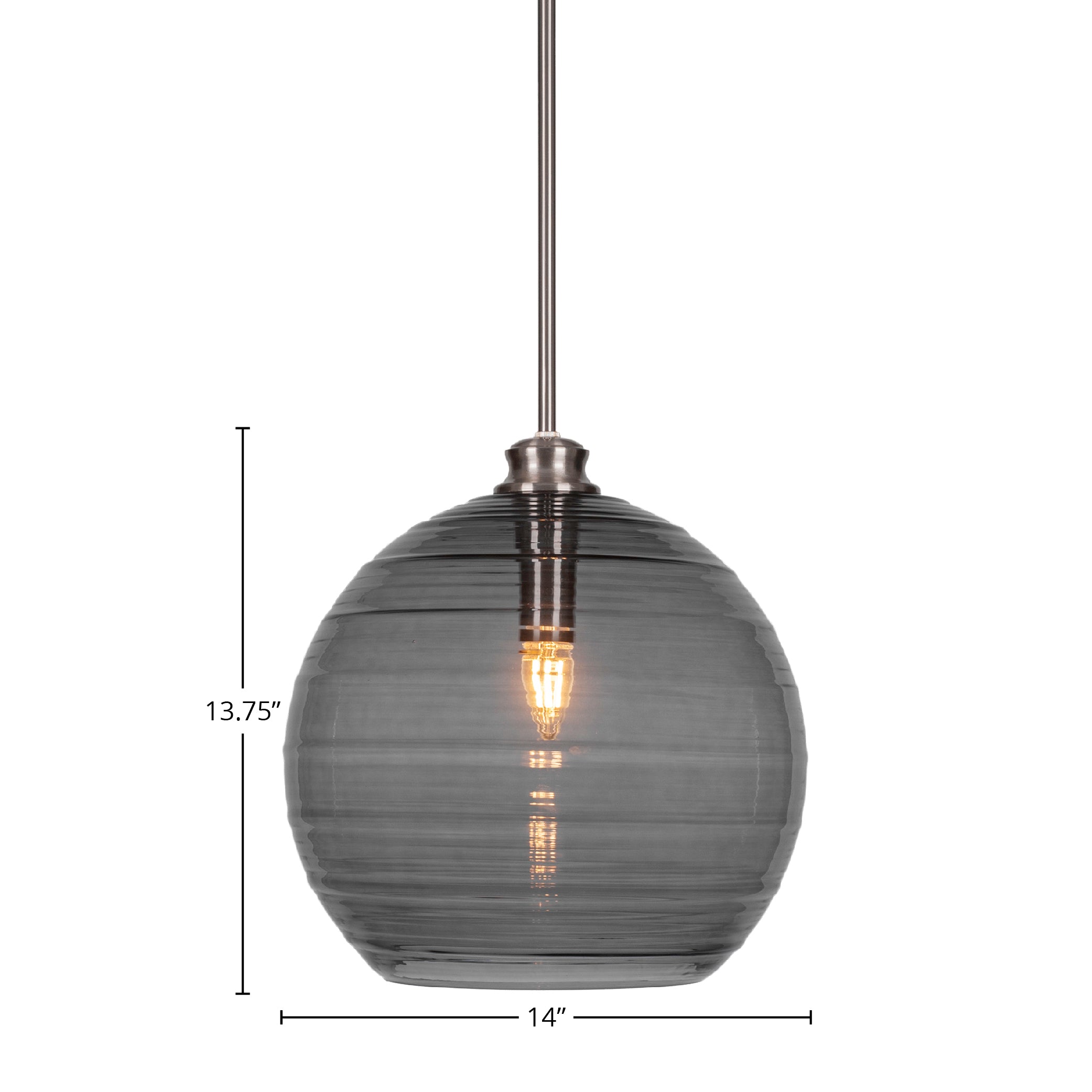 Malena One Light Pendant in Brushed Nickel with 14" Smoke Ribbed Shade