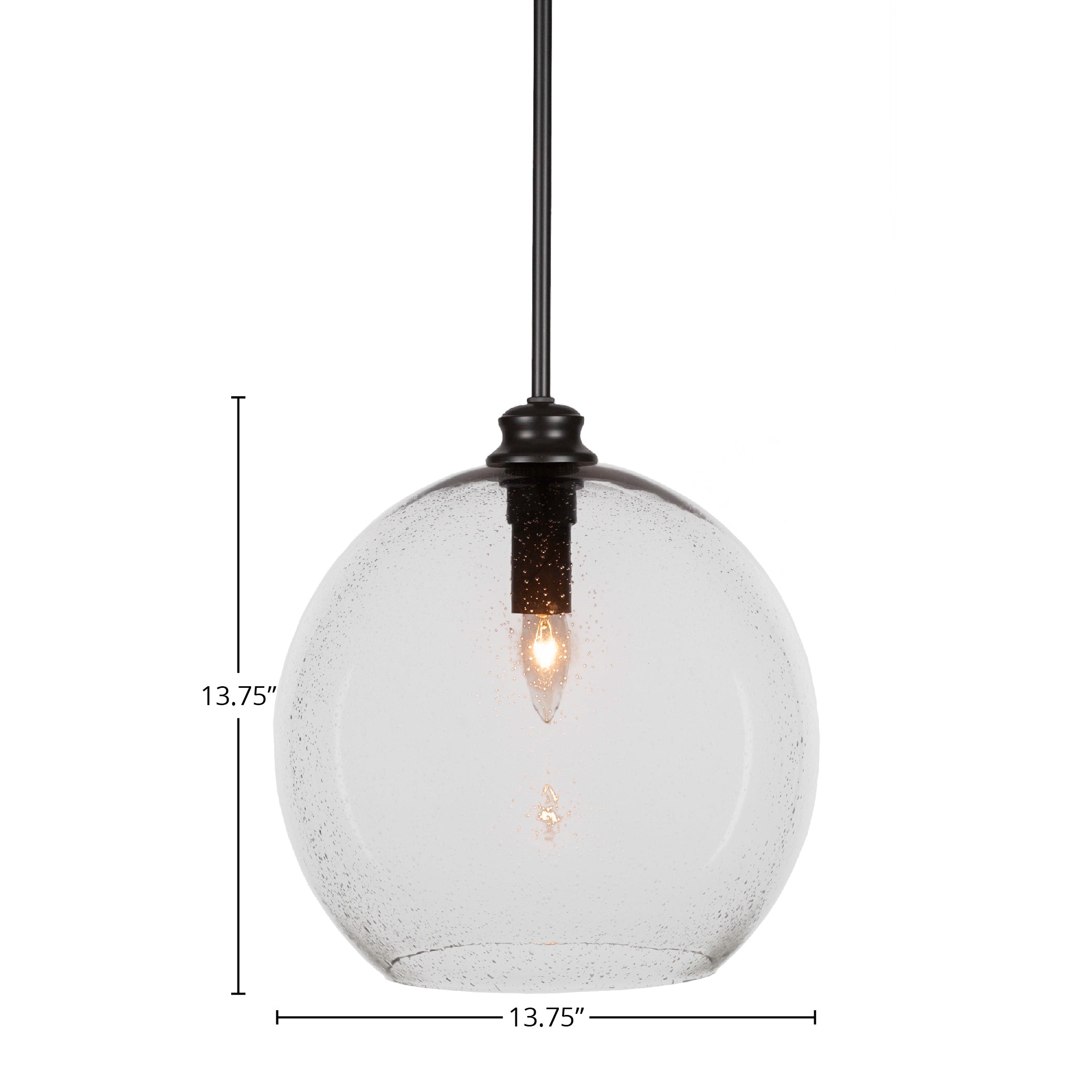Kimbro One Light Pendant in Matte Black with 13.75" Clear Bubble Shade