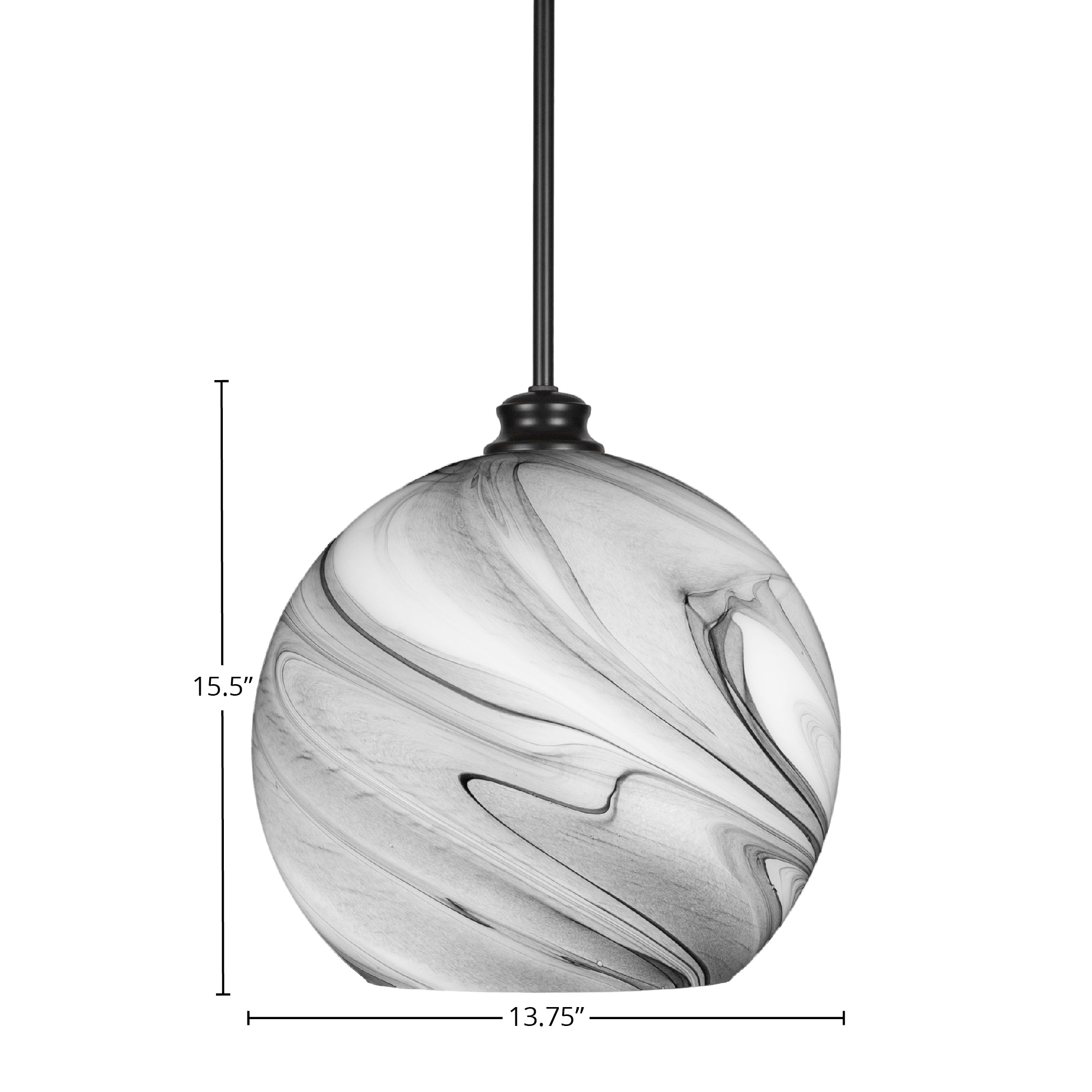 Kimbro One Light Pendant in Matte Black with 13.75" Onyx Swirl Shade