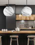 Kimbro One Light Pendant in Matte Black with 13.75" Onyx Swirl Shade