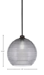 Malena One Light Pendant in Matte Black with 14" Smoke Ribbed Shade