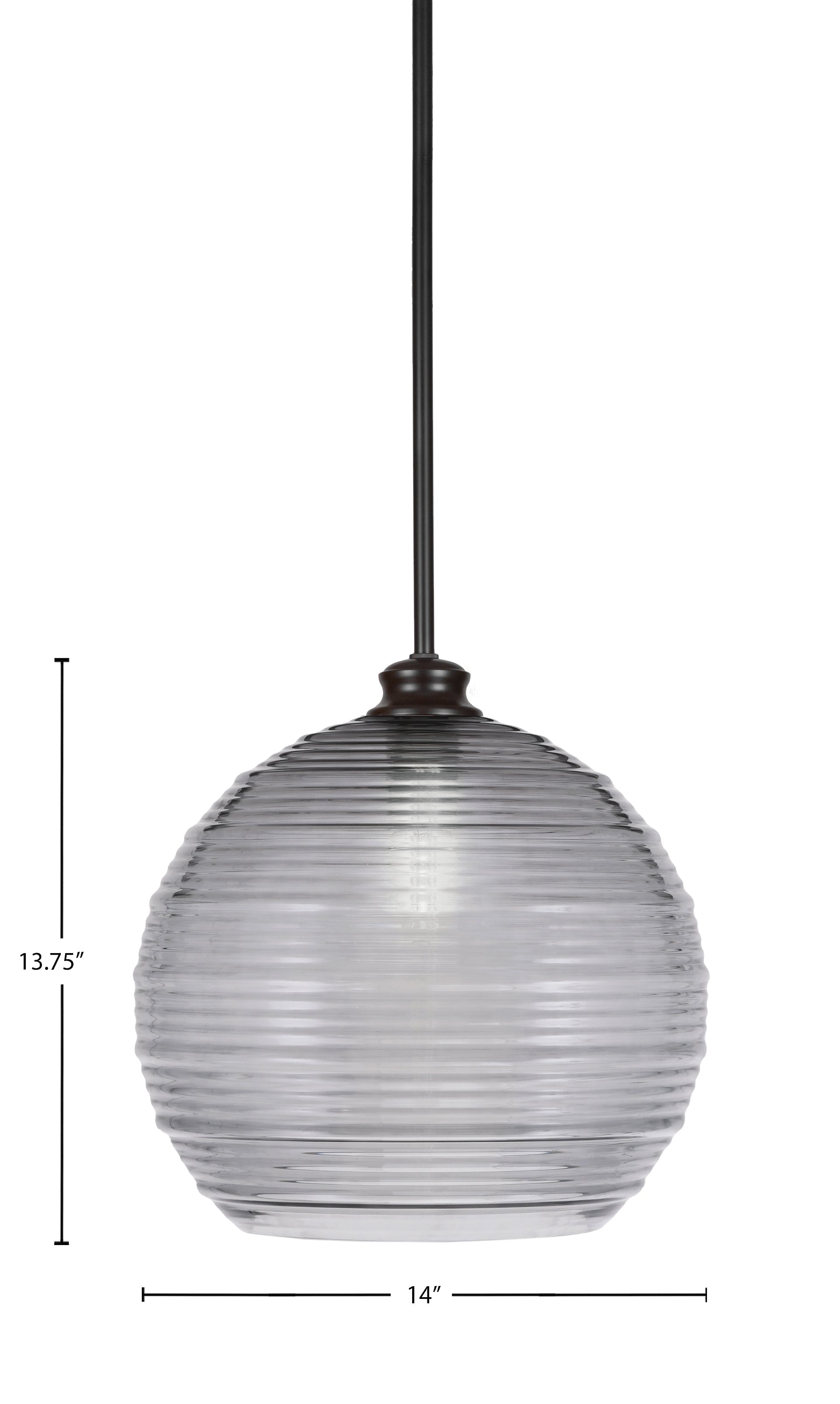 Malena One Light Pendant in Matte Black with 14" Smoke Ribbed Shade