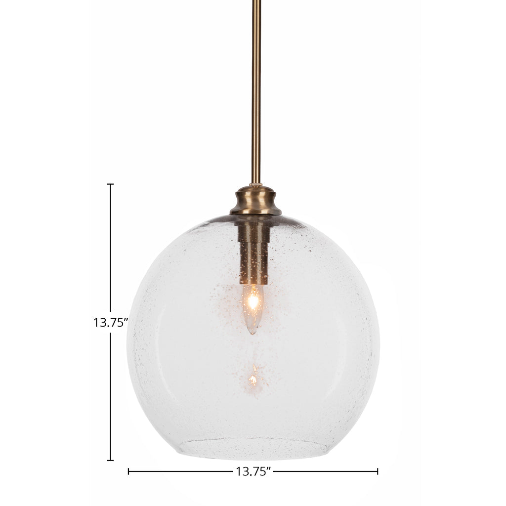Kimbro One Light Pendant in New Age Brass with 13.75" Clear Bubble Shade