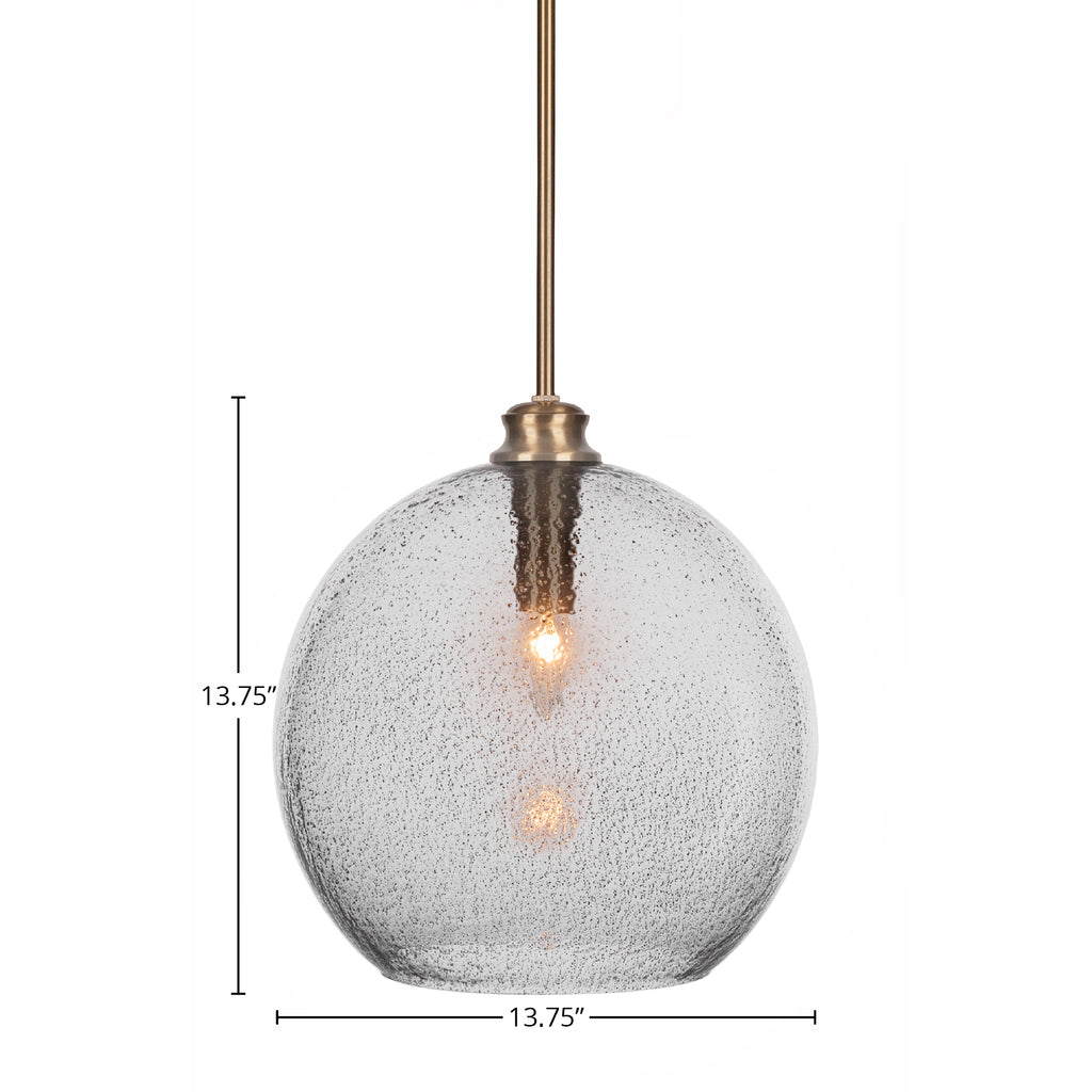 Kimbro One Light Pendant in New Age Brass with 13.75" Smoke Bubble Shade