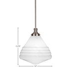 Malena One Light Pendant in New Age Brass with 14" Smoke Ribbed Shade