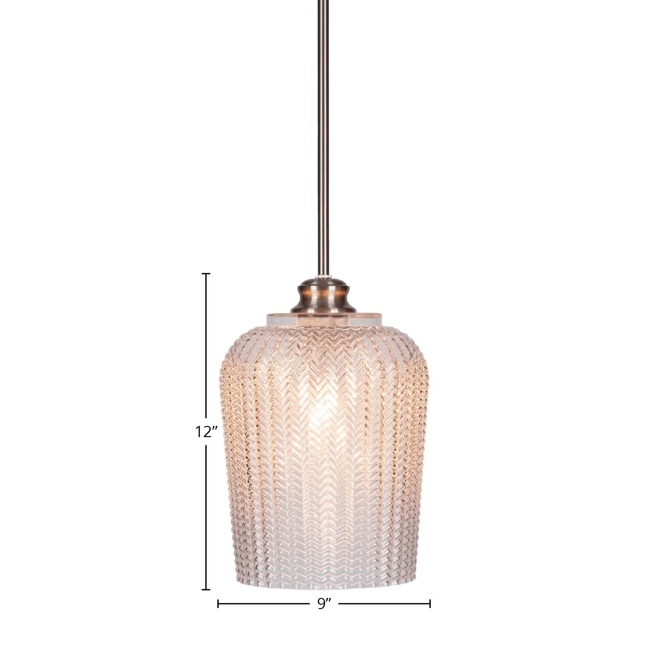 Cordova One Light Pendant in Brushed Nickel with 9" Clear Textured Shade