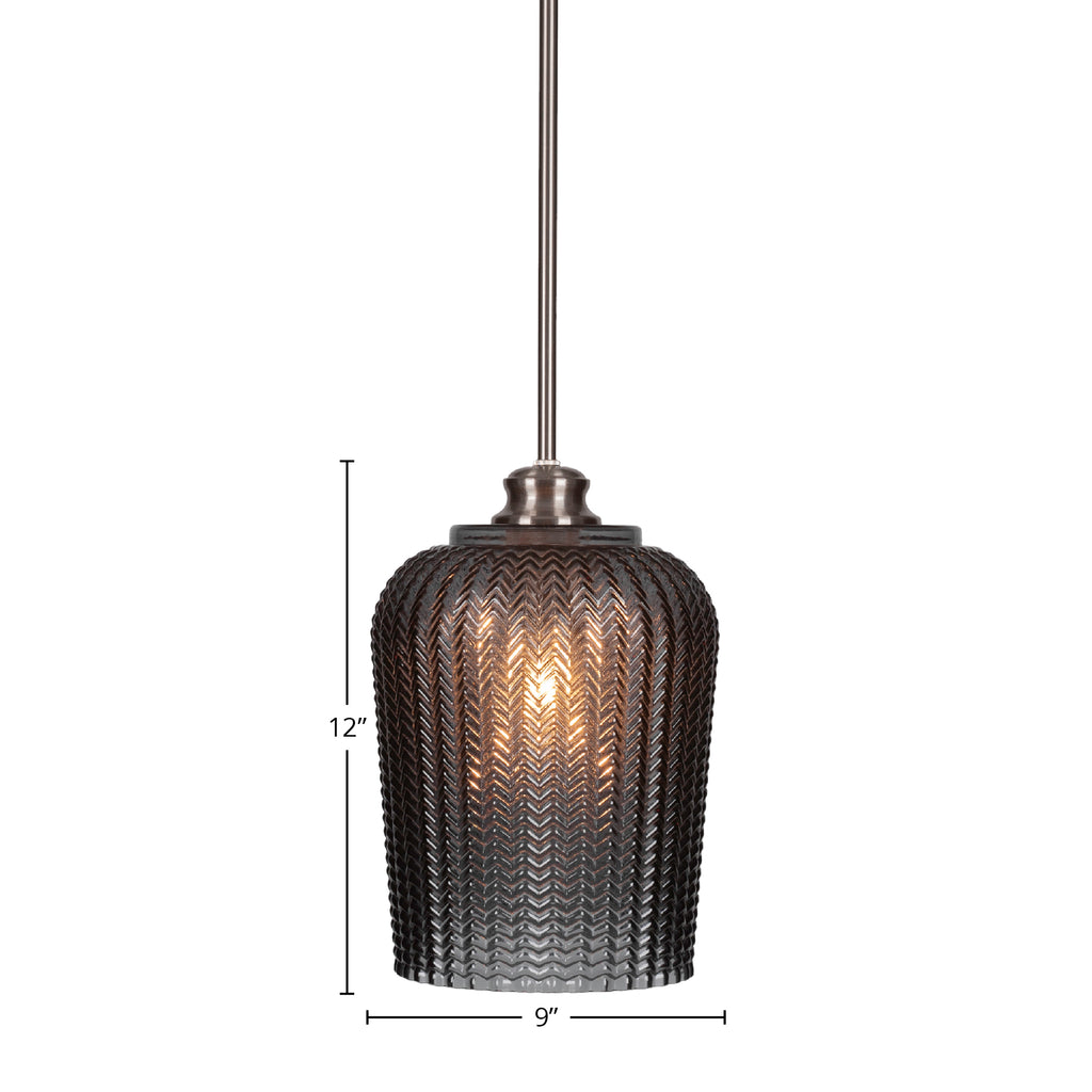 Cordova One Light Pendant in Brushed Nickel with 9" Smoke Textured Shade