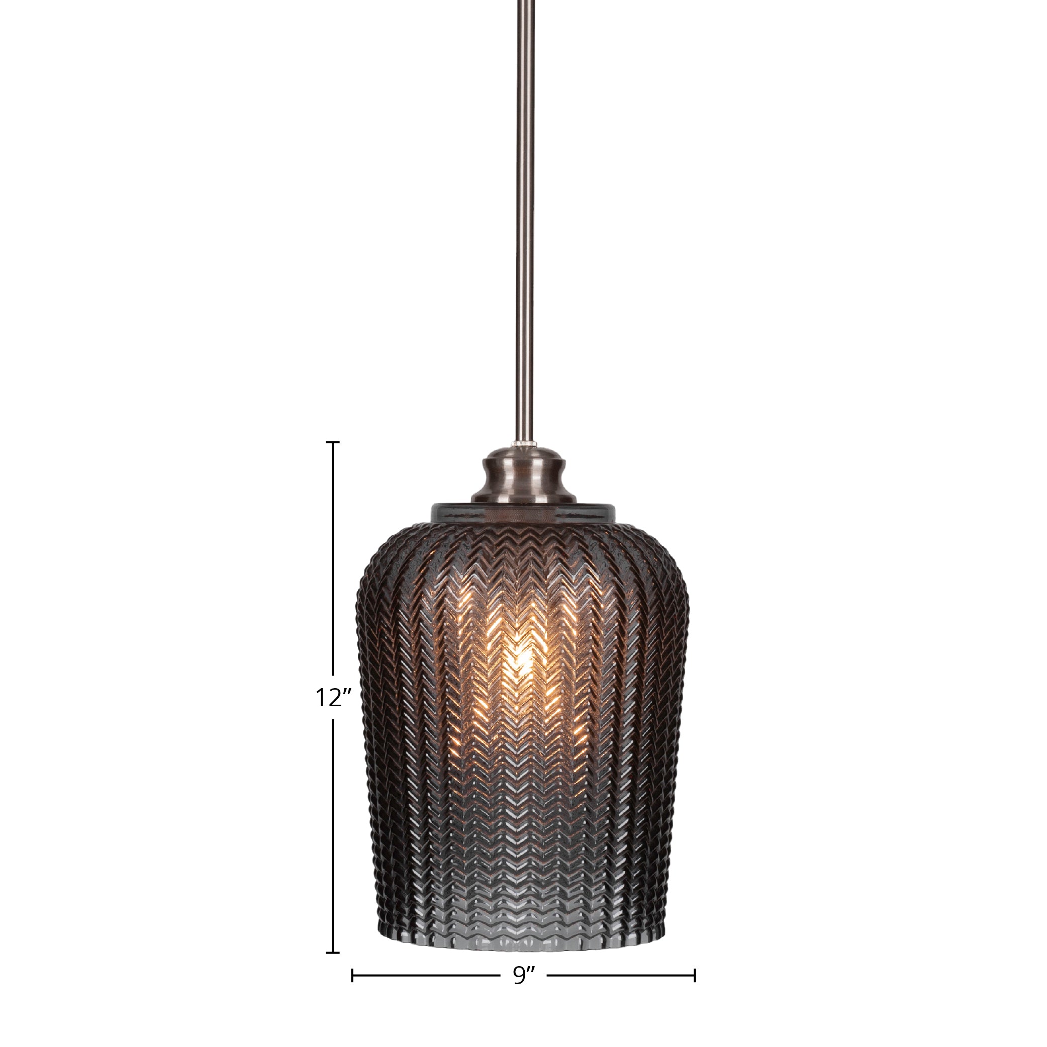 Cordova One Light Pendant in Brushed Nickel with 9" Smoke Textured Shade