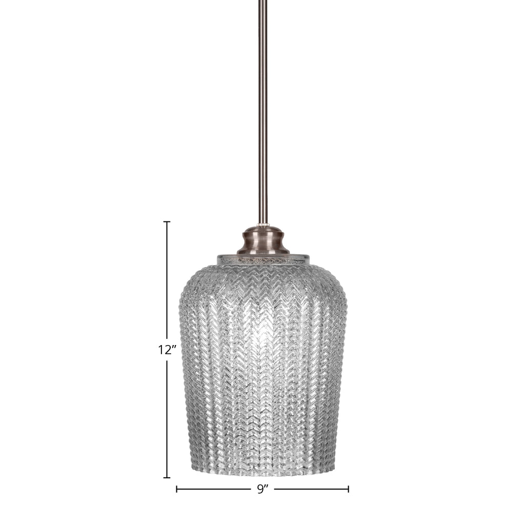 Cordova One Light Pendant in Brushed Nickel with 9" Silver Textured Shade