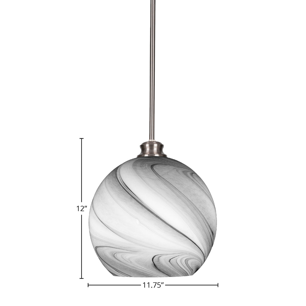 Kimbro One Light Pendant in Brushed Nickel with 11.75" Onyx Swirl Shade