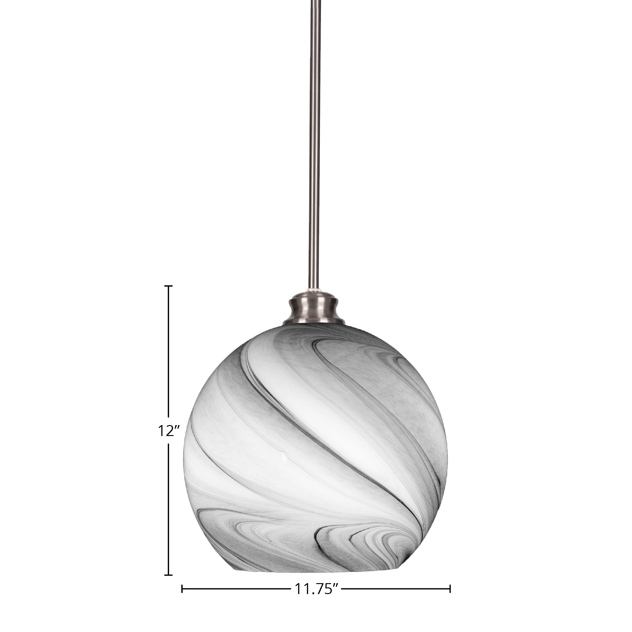Kimbro One Light Pendant in Brushed Nickel with 11.75" Onyx Swirl Shade