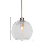 Malena One Light Pendant in Brushed Nickel with 12" Clear Ribbed Shade