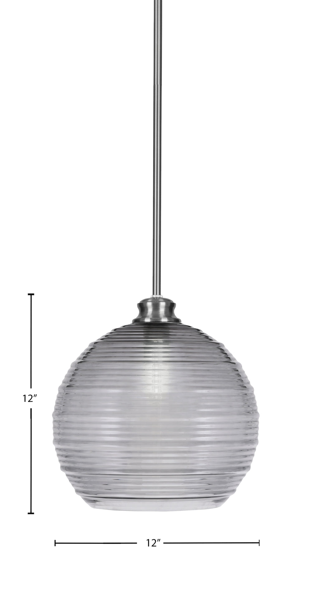 Malena One Light Pendant in Brushed Nickel with 12" Smoke Ribbed Shade