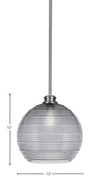 Malena One Light Pendant in Brushed Nickel with 12" Smoke Ribbed Shade