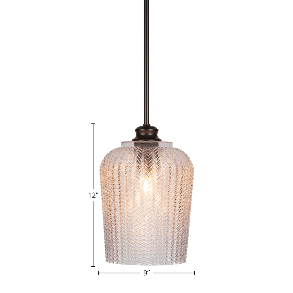 Cordova One Light Pendant in Matte Black with 9" Clear Textured Shade